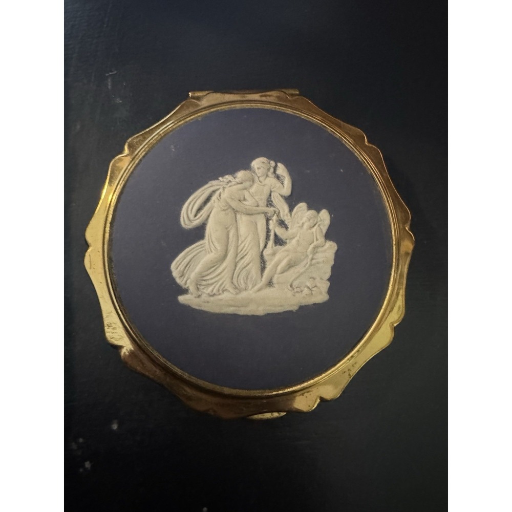 Vintage Stratton CUPID Compact  Josiah Wedgwood Blue Jasperware Cameo